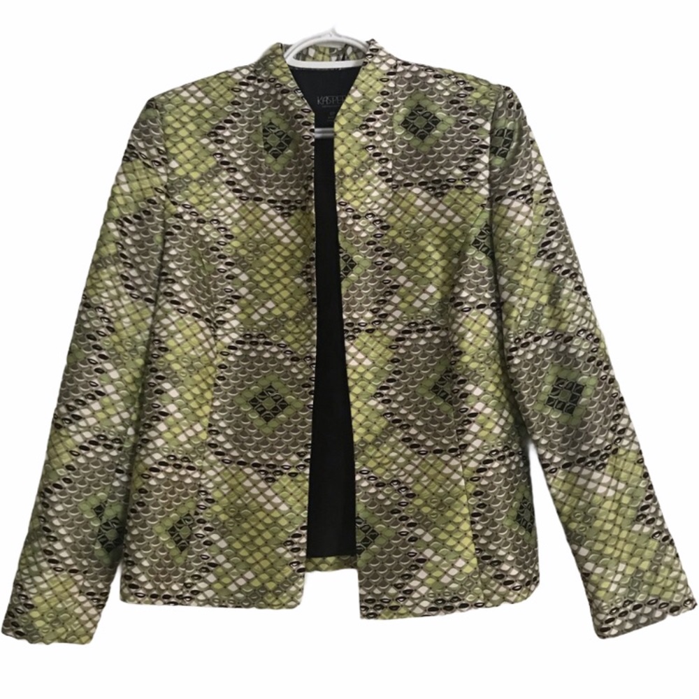 NEW Kasper Lime Green/Black Snakeskin Print Blazer